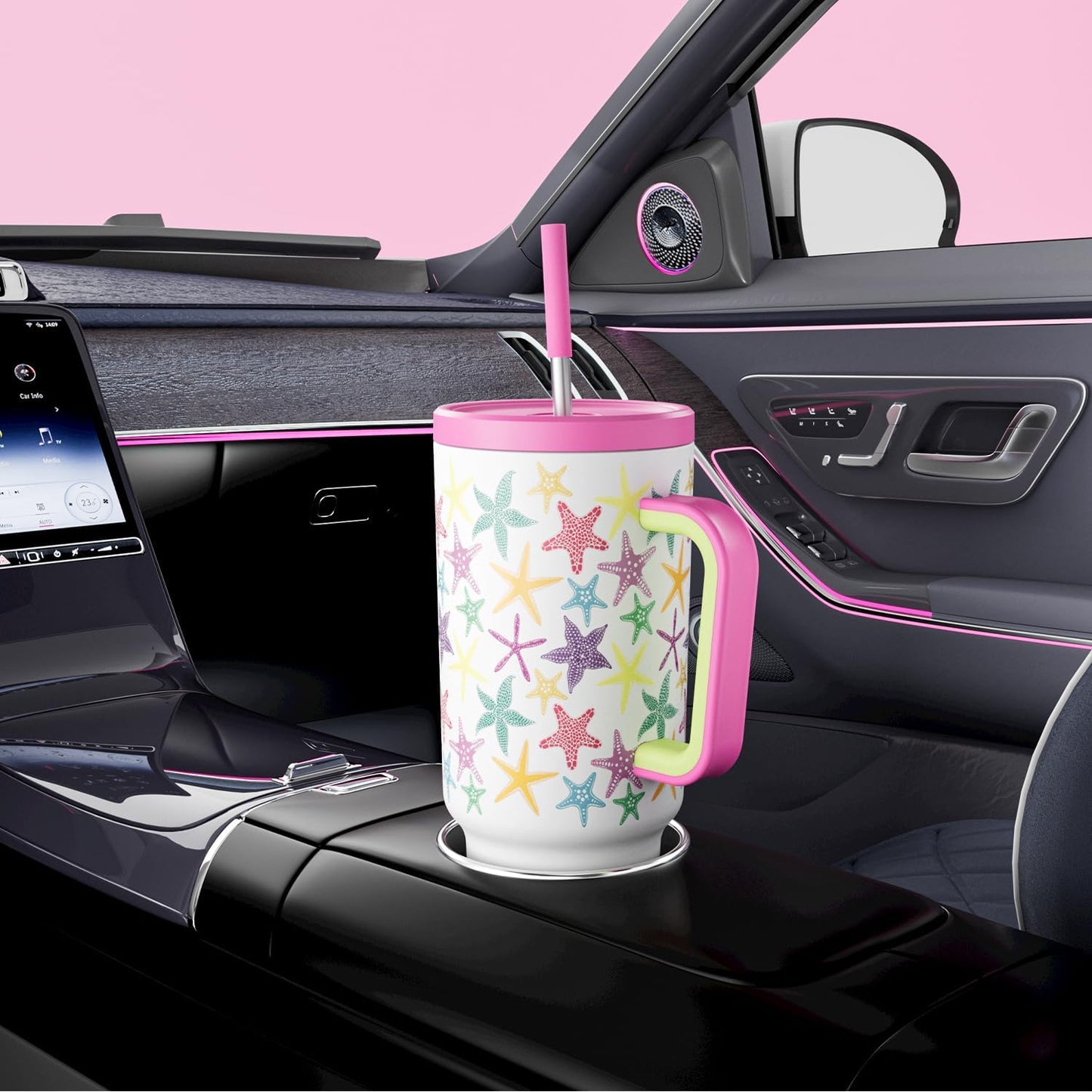 40 oz Tumbler with Handle and Straw: Stainless Steel Insulated Tumbler with Lid and Straw - 100% Leak Proof Tumbler for Car Cup Holders - Travelers Commuters Workers, Red Floral