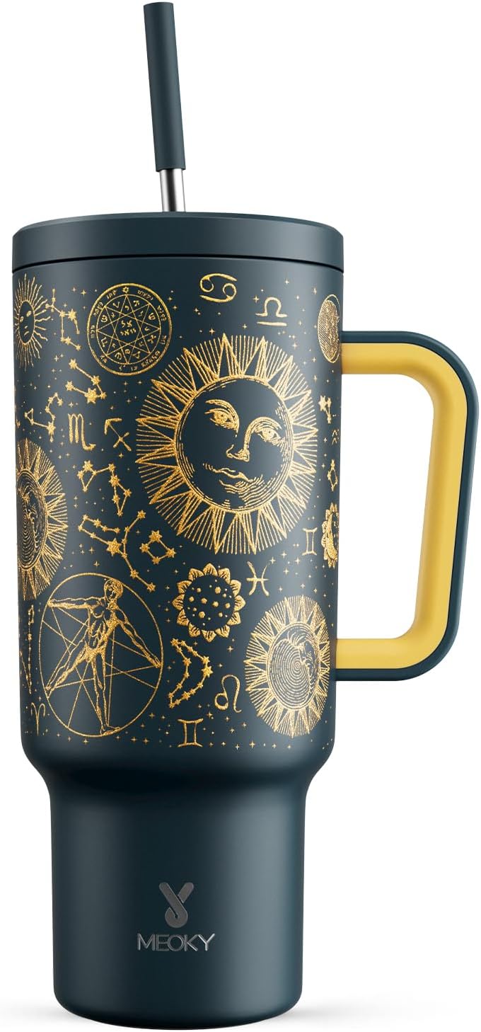 40 oz Tumbler with Handle and Straw: Stainless Steel Insulated Tumbler with Lid and Straw - 100% Leak Proof Tumbler for Car Cup Holders - Travelers Commuters Workers, Red Floral