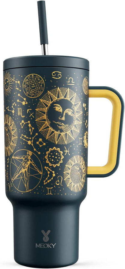 40 oz Tumbler with Handle and Straw: Stainless Steel Insulated Tumbler with Lid and Straw - 100% Leak Proof Tumbler for Car Cup Holders - Travelers Commuters Workers, Red Floral