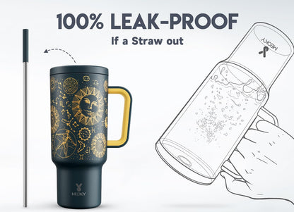 40 oz Tumbler with Handle and Straw: Stainless Steel Insulated Tumbler with Lid and Straw - 100% Leak Proof Tumbler for Car Cup Holders - Travelers Commuters Workers, Red Floral