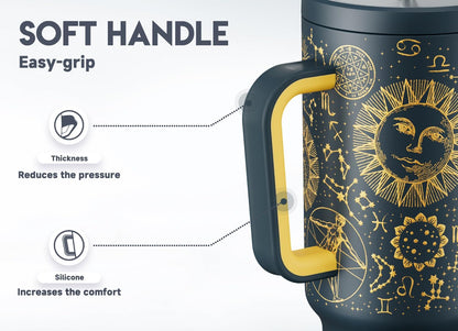 40 oz Tumbler with Handle and Straw: Stainless Steel Insulated Tumbler with Lid and Straw - 100% Leak Proof Tumbler for Car Cup Holders - Travelers Commuters Workers, Red Floral