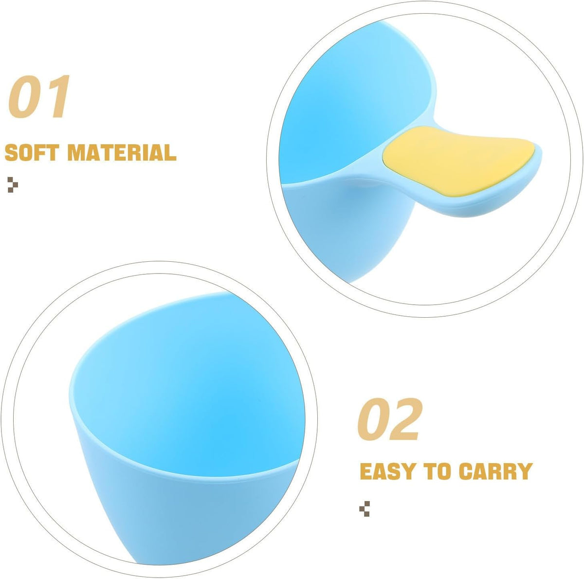 Mug Bath Cup Rinser 3pcs with Ergonomic Nonslip Handle for Comfortable Touch, Pp Material Designed for Newborns, for Bathing and Hair Washing