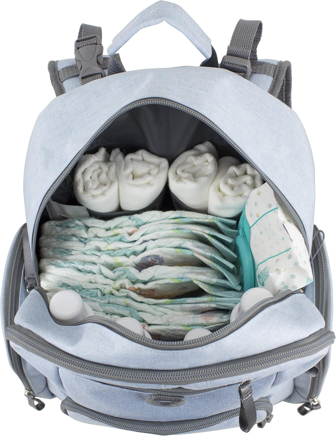 Baby Portable Diaper Changing Pad Diaper Changer Travel Bag, Changing Mat, Baby Changing Station, Infant Gift, Light Blue Chambray