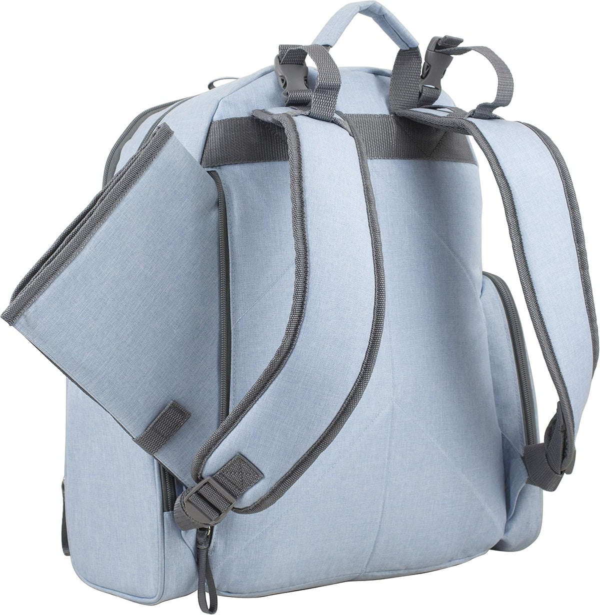 Baby Portable Diaper Changing Pad Diaper Changer Travel Bag, Changing Mat, Baby Changing Station, Infant Gift, Light Blue Chambray