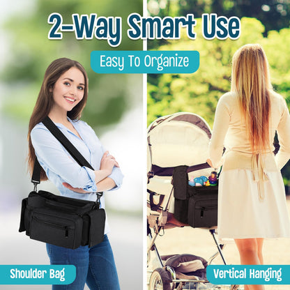 Baby Stroller Organizer Set - Universal Stroller Bag + Cup Holder/Phone Holder, Universal Accessories for Stroller, Bike, Wheelchair, Walker, Scooter