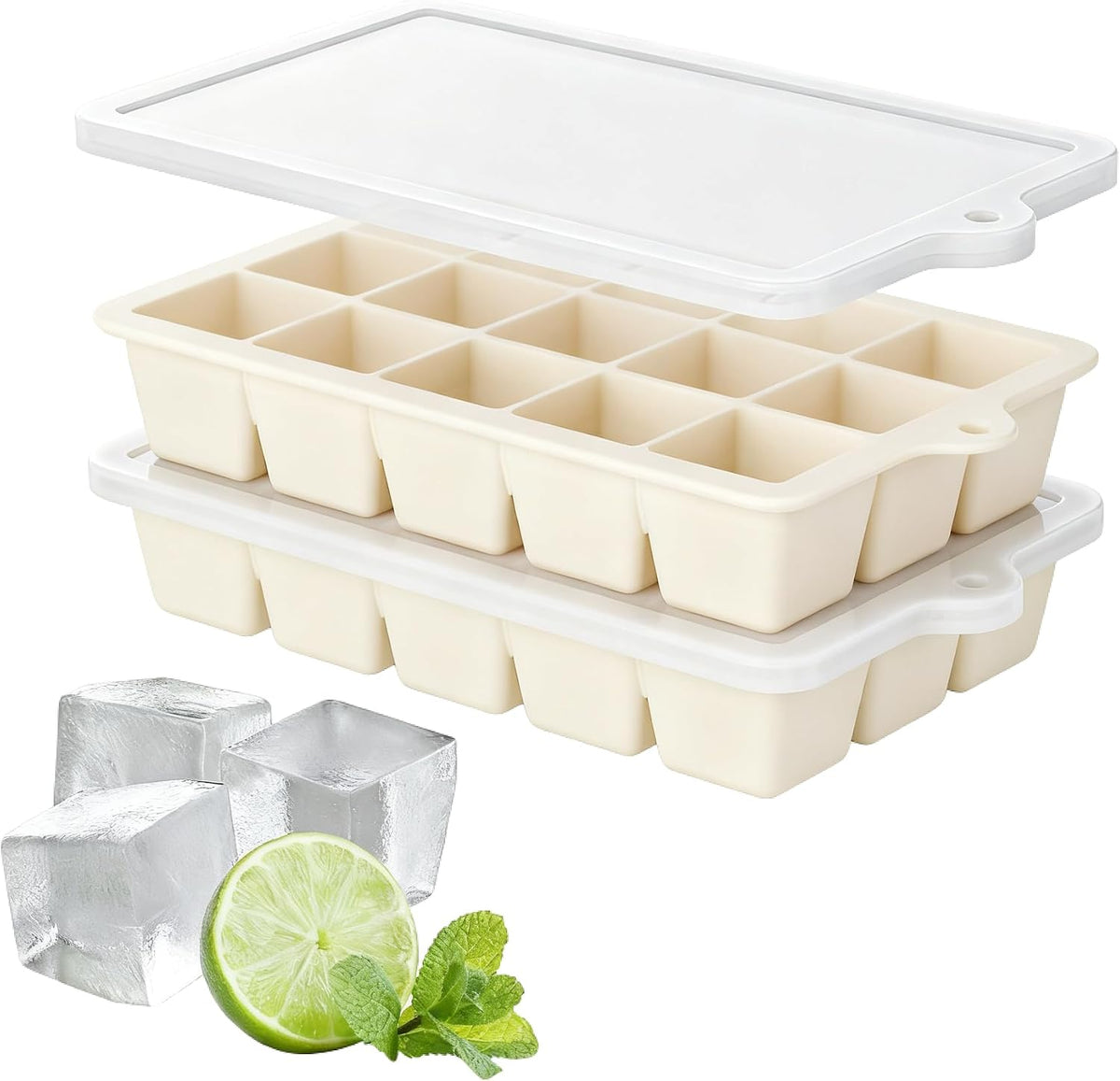 Silicone Ice Cube Tray, Ice Cube Mold, Ice Trays for Freezer with Lid for Whiskey, Cocktail, Drinks and Food, Freezer, BPA Free, Easy Release