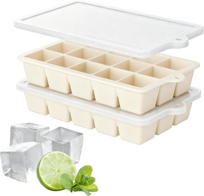 Silicone Ice Cube Tray, Ice Cube Mold, Ice Trays for Freezer with Lid for Whiskey, Cocktail, Drinks and Food, Freezer, BPA Free, Easy Release