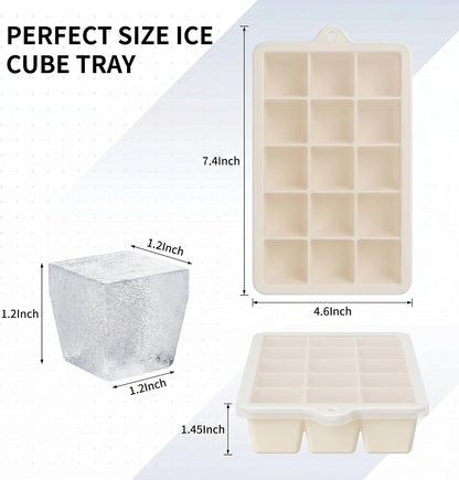 Silicone Ice Cube Tray, Ice Cube Mold, Ice Trays for Freezer with Lid for Whiskey, Cocktail, Drinks and Food, Freezer, BPA Free, Easy Release