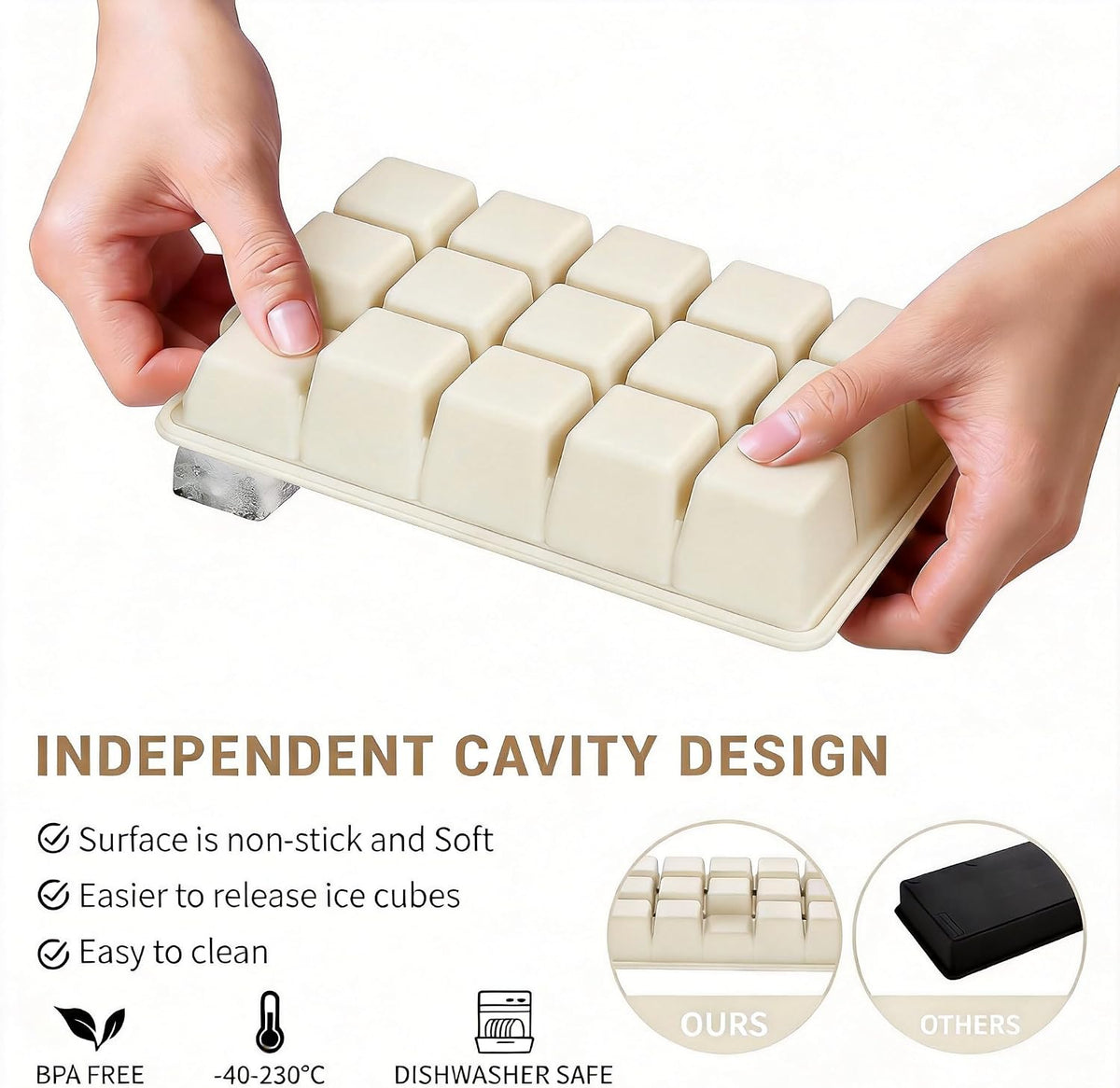 Silicone Ice Cube Tray, Ice Cube Mold, Ice Trays for Freezer with Lid for Whiskey, Cocktail, Drinks and Food, Freezer, BPA Free, Easy Release