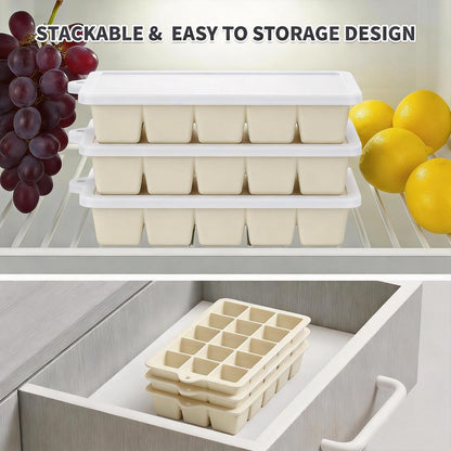 Silicone Ice Cube Tray, Ice Cube Mold, Ice Trays for Freezer with Lid for Whiskey, Cocktail, Drinks and Food, Freezer, BPA Free, Easy Release