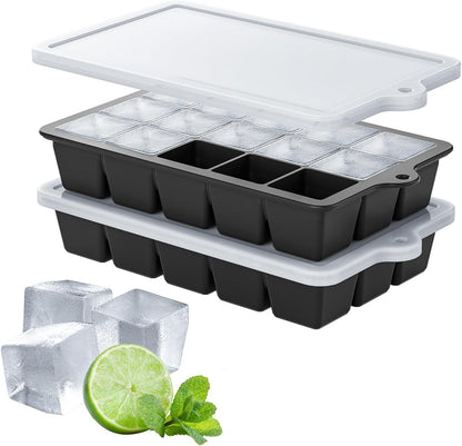 Silicone Ice Cube Tray, Ice Cube Mold, Ice Trays for Freezer with Lid for Whiskey, Cocktail, Drinks and Food, Freezer, BPA Free, Easy Release