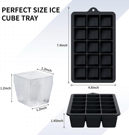 Silicone Ice Cube Tray, Ice Cube Mold, Ice Trays for Freezer with Lid for Whiskey, Cocktail, Drinks and Food, Freezer, BPA Free, Easy Release
