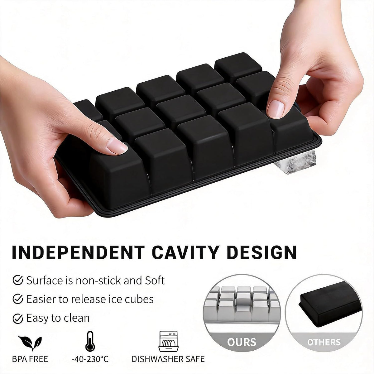 Silicone Ice Cube Tray, Ice Cube Mold, Ice Trays for Freezer with Lid for Whiskey, Cocktail, Drinks and Food, Freezer, BPA Free, Easy Release