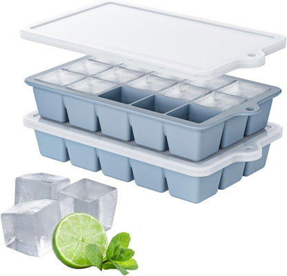 Silicone Ice Cube Tray, Ice Cube Mold, Ice Trays for Freezer with Lid for Whiskey, Cocktail, Drinks and Food, Freezer, BPA Free, Easy Release