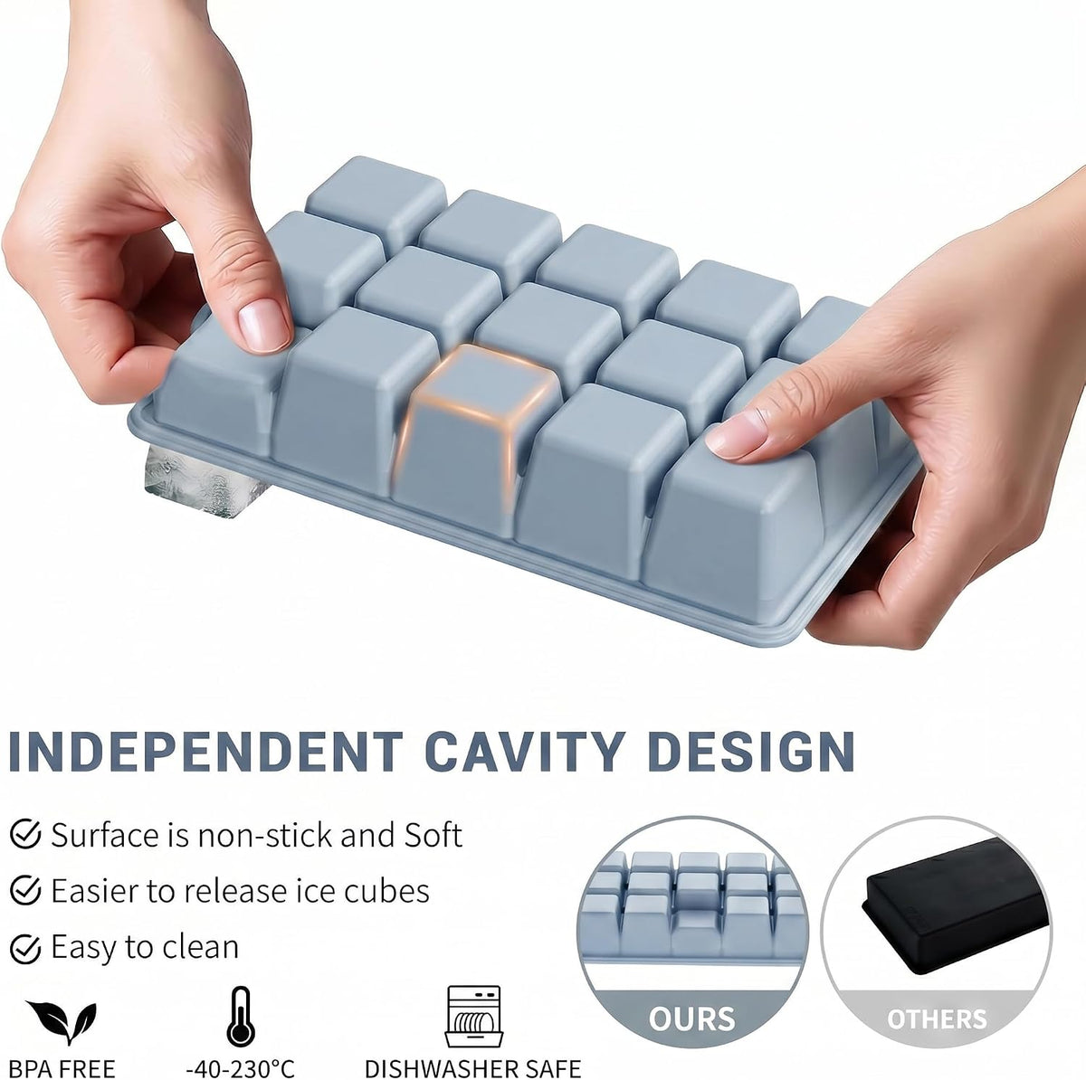 Silicone Ice Cube Tray, Ice Cube Mold, Ice Trays for Freezer with Lid for Whiskey, Cocktail, Drinks and Food, Freezer, BPA Free, Easy Release