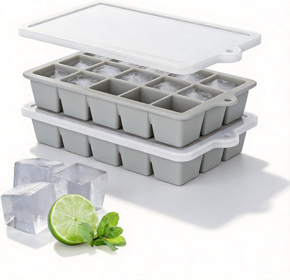 Silicone Ice Cube Tray, Ice Cube Mold, Ice Trays for Freezer with Lid for Whiskey, Cocktail, Drinks and Food, Freezer, BPA Free, Easy Release