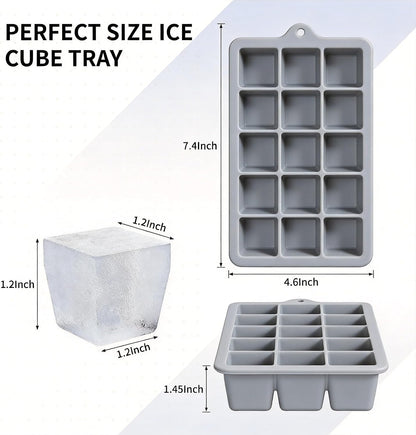 Silicone Ice Cube Tray, Ice Cube Mold, Ice Trays for Freezer with Lid for Whiskey, Cocktail, Drinks and Food, Freezer, BPA Free, Easy Release