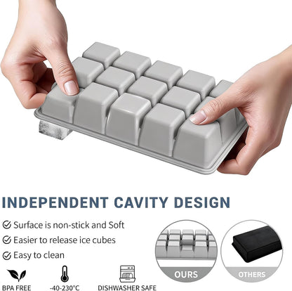 Silicone Ice Cube Tray, Ice Cube Mold, Ice Trays for Freezer with Lid for Whiskey, Cocktail, Drinks and Food, Freezer, BPA Free, Easy Release