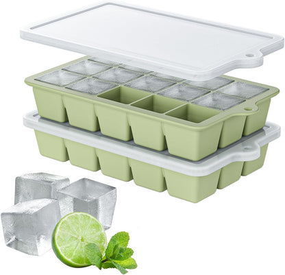 Silicone Ice Cube Tray, Ice Cube Mold, Ice Trays for Freezer with Lid for Whiskey, Cocktail, Drinks and Food, Freezer, BPA Free, Easy Release