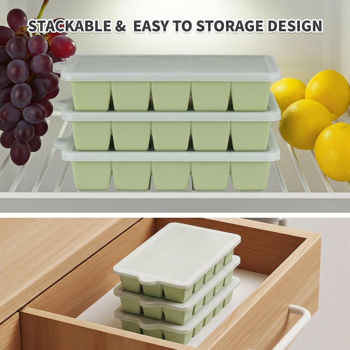 Silicone Ice Cube Tray, Ice Cube Mold, Ice Trays for Freezer with Lid for Whiskey, Cocktail, Drinks and Food, Freezer, BPA Free, Easy Release