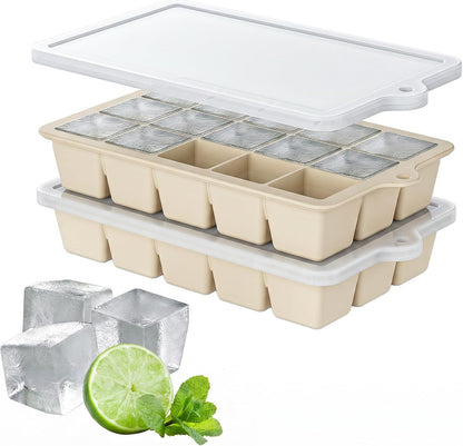 Silicone Ice Cube Tray, Ice Cube Mold, Ice Trays for Freezer with Lid for Whiskey, Cocktail, Drinks and Food, Freezer, BPA Free, Easy Release