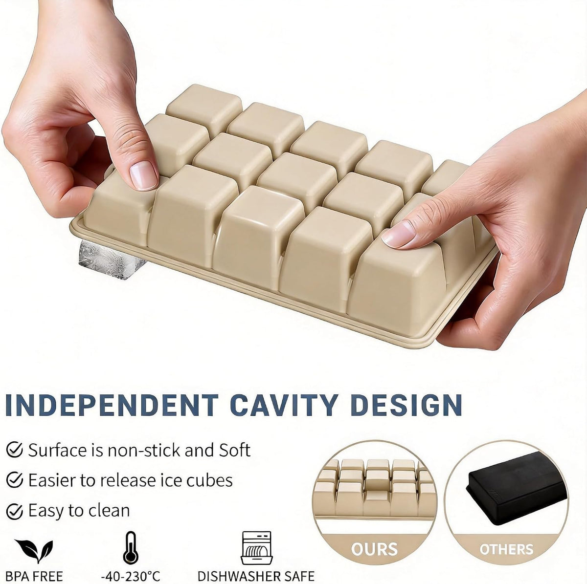 Silicone Ice Cube Tray, Ice Cube Mold, Ice Trays for Freezer with Lid for Whiskey, Cocktail, Drinks and Food, Freezer, BPA Free, Easy Release