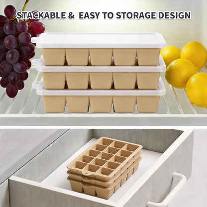 Silicone Ice Cube Tray, Ice Cube Mold, Ice Trays for Freezer with Lid for Whiskey, Cocktail, Drinks and Food, Freezer, BPA Free, Easy Release