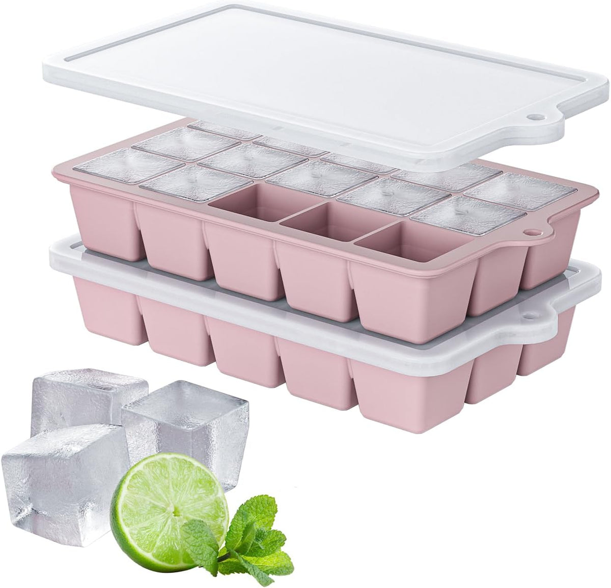 Silicone Ice Cube Tray, Ice Cube Mold, Ice Trays for Freezer with Lid for Whiskey, Cocktail, Drinks and Food, Freezer, BPA Free, Easy Release