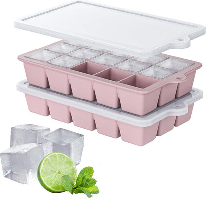 Silicone Ice Cube Tray, Ice Cube Mold, Ice Trays for Freezer with Lid for Whiskey, Cocktail, Drinks and Food, Freezer, BPA Free, Easy Release