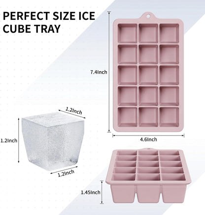 Silicone Ice Cube Tray, Ice Cube Mold, Ice Trays for Freezer with Lid for Whiskey, Cocktail, Drinks and Food, Freezer, BPA Free, Easy Release