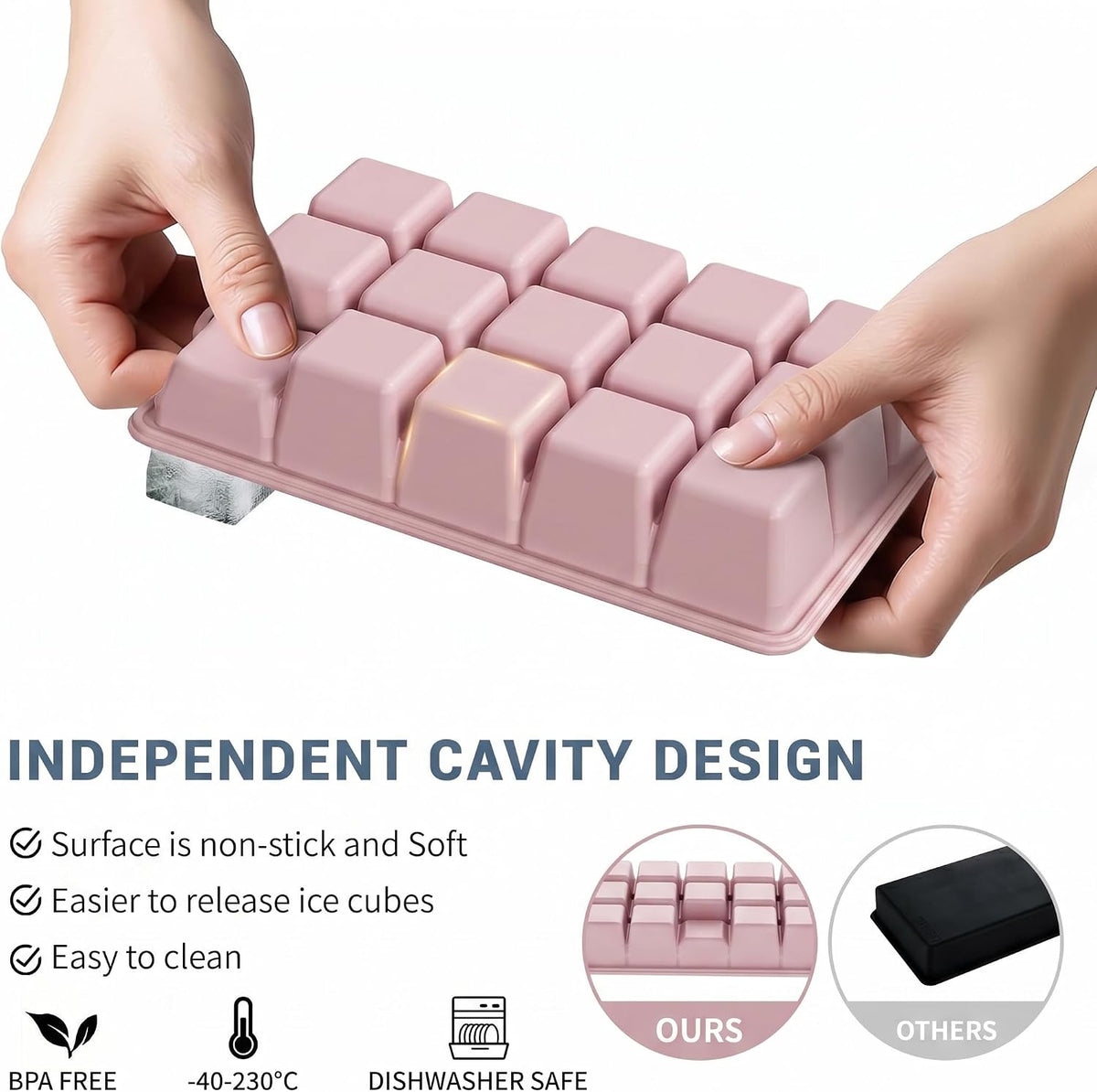 Silicone Ice Cube Tray, Ice Cube Mold, Ice Trays for Freezer with Lid for Whiskey, Cocktail, Drinks and Food, Freezer, BPA Free, Easy Release