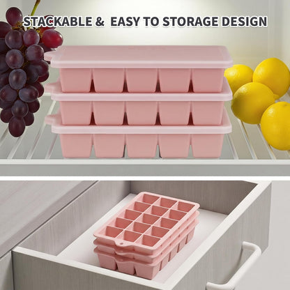 Silicone Ice Cube Tray, Ice Cube Mold, Ice Trays for Freezer with Lid for Whiskey, Cocktail, Drinks and Food, Freezer, BPA Free, Easy Release