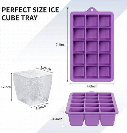 Silicone Ice Cube Tray, Ice Cube Mold, Ice Trays for Freezer with Lid for Whiskey, Cocktail, Drinks and Food, Freezer, BPA Free, Easy Release