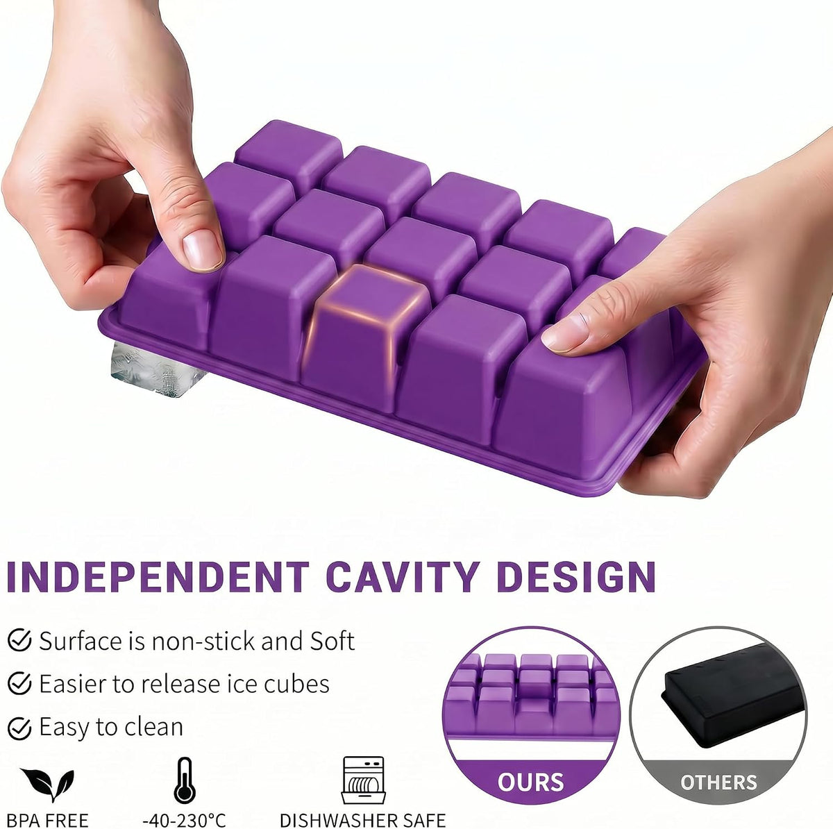 Silicone Ice Cube Tray, Ice Cube Mold, Ice Trays for Freezer with Lid for Whiskey, Cocktail, Drinks and Food, Freezer, BPA Free, Easy Release
