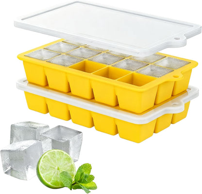 Silicone Ice Cube Tray, Ice Cube Mold, Ice Trays for Freezer with Lid for Whiskey, Cocktail, Drinks and Food, Freezer, BPA Free, Easy Release