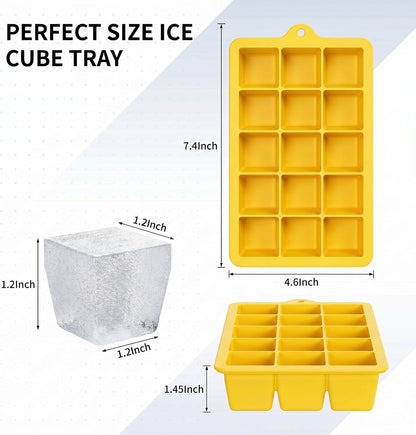 Silicone Ice Cube Tray, Ice Cube Mold, Ice Trays for Freezer with Lid for Whiskey, Cocktail, Drinks and Food, Freezer, BPA Free, Easy Release