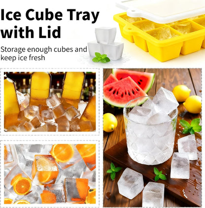 Silicone Ice Cube Tray, Ice Cube Mold, Ice Trays for Freezer with Lid for Whiskey, Cocktail, Drinks and Food, Freezer, BPA Free, Easy Release