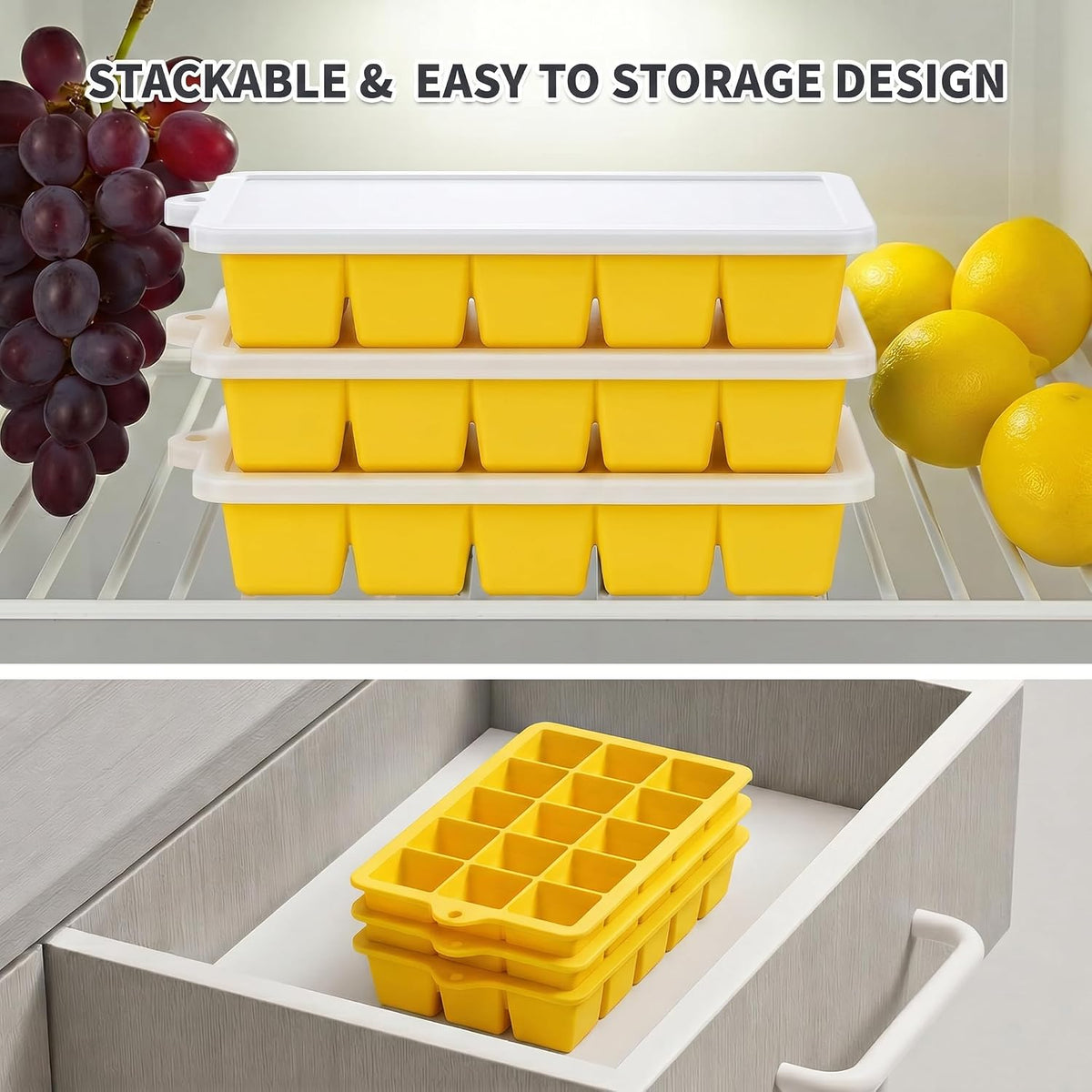 Silicone Ice Cube Tray, Ice Cube Mold, Ice Trays for Freezer with Lid for Whiskey, Cocktail, Drinks and Food, Freezer, BPA Free, Easy Release