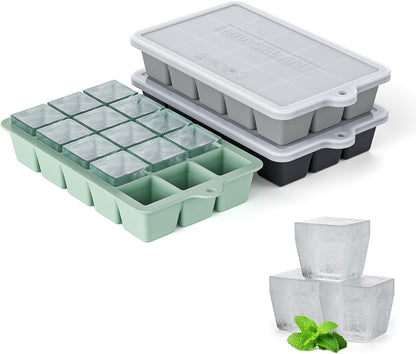 Silicone Ice Cube Tray, Ice Cube Mold, Ice Trays for Freezer with Lid for Whiskey, Cocktail, Drinks and Food, Freezer, BPA Free, Easy Release