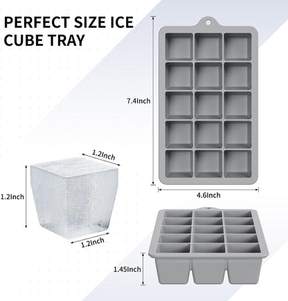 Silicone Ice Cube Tray, Ice Cube Mold, Ice Trays for Freezer with Lid for Whiskey, Cocktail, Drinks and Food, Freezer, BPA Free, Easy Release