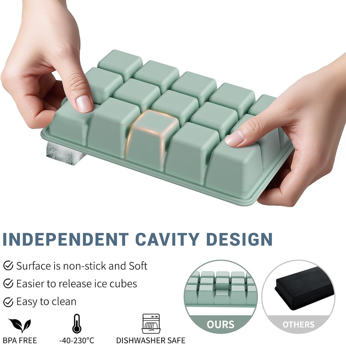 Silicone Ice Cube Tray, Ice Cube Mold, Ice Trays for Freezer with Lid for Whiskey, Cocktail, Drinks and Food, Freezer, BPA Free, Easy Release
