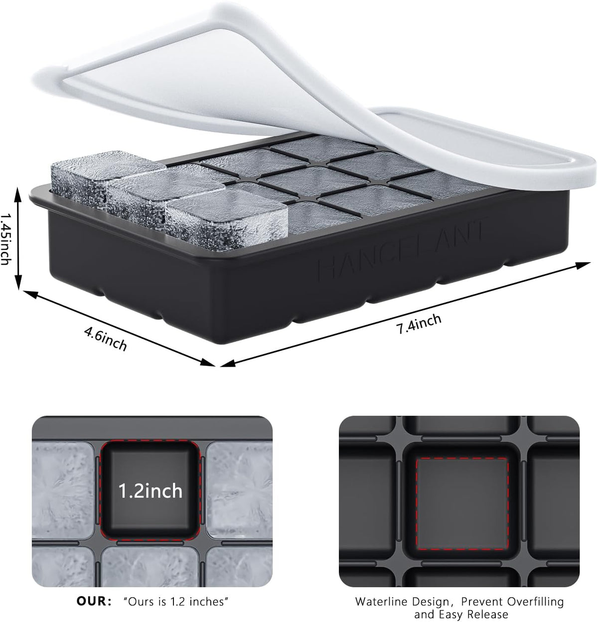 Silicone Ice Cube Tray, Ice Cube Mold, Ice Trays for Freezer with Lid for Whiskey, Cocktail, Drinks and Food, Freezer, BPA Free, Easy Release