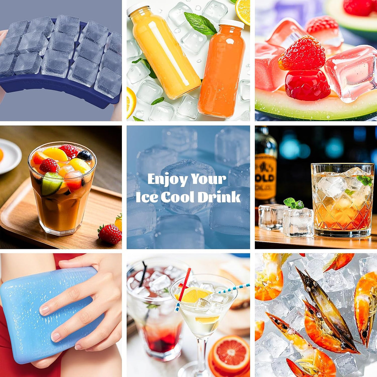 Silicone Ice Cube Tray, Ice Cube Mold, Ice Trays for Freezer with Lid for Whiskey, Cocktail, Drinks and Food, Freezer, BPA Free, Easy Release