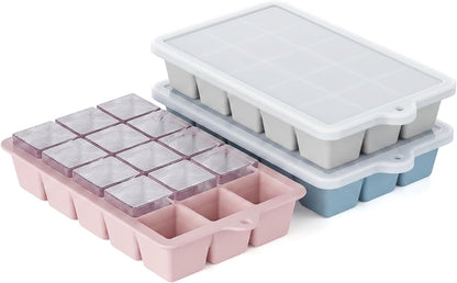 Silicone Ice Cube Tray, Ice Cube Mold, Ice Trays for Freezer with Lid for Whiskey, Cocktail, Drinks and Food, Freezer, BPA Free, Easy Release