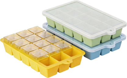 Silicone Ice Cube Tray, Ice Cube Mold, Ice Trays for Freezer with Lid for Whiskey, Cocktail, Drinks and Food, Freezer, BPA Free, Easy Release