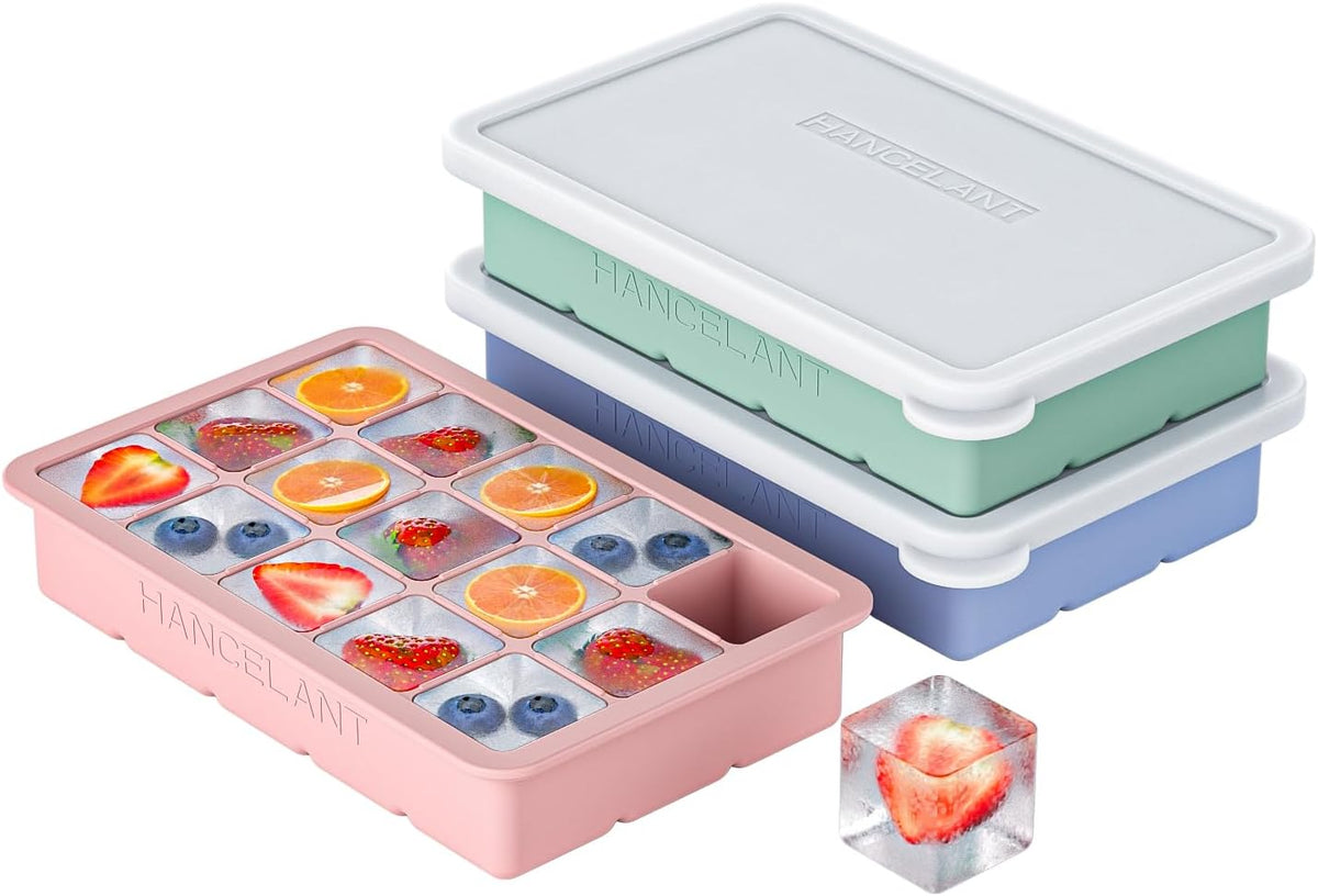 Silicone Ice Cube Tray, Ice Cube Mold, Ice Trays for Freezer with Lid for Whiskey, Cocktail, Drinks and Food, Freezer, BPA Free, Easy Release