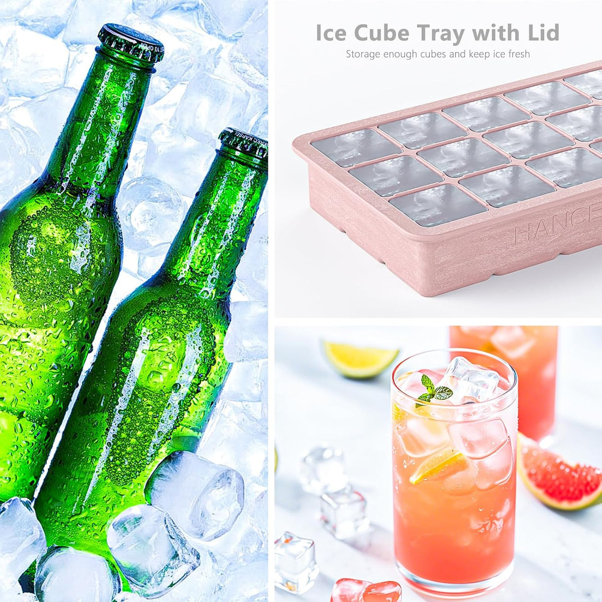 Silicone Ice Cube Tray, Ice Cube Mold, Ice Trays for Freezer with Lid for Whiskey, Cocktail, Drinks and Food, Freezer, BPA Free, Easy Release