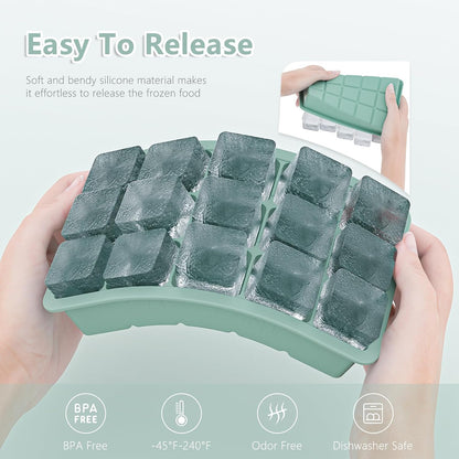 Silicone Ice Cube Tray, Ice Cube Mold, Ice Trays for Freezer with Lid for Whiskey, Cocktail, Drinks and Food, Freezer, BPA Free, Easy Release