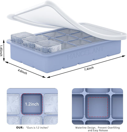 Silicone Ice Cube Tray, Ice Cube Mold, Ice Trays for Freezer with Lid for Whiskey, Cocktail, Drinks and Food, Freezer, BPA Free, Easy Release