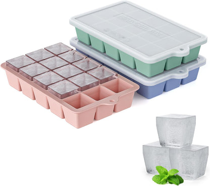 Silicone Ice Cube Tray, Ice Cube Mold, Ice Trays for Freezer with Lid for Whiskey, Cocktail, Drinks and Food, Freezer, BPA Free, Easy Release
